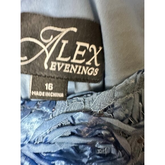 NWT Alex Evenings Tea Length A-Line Rosette Dress Brushed Peri 16 - Picture 4 of 7